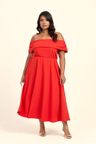Curve Bardot Flared Skirt Midi Skater Dress