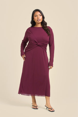 Curve Twisted Bodice Midi Dress In Knitted Textured Jersey