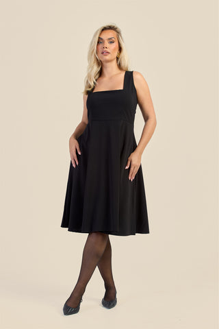 Curve Square Neck Flared Scuba Skater Dress