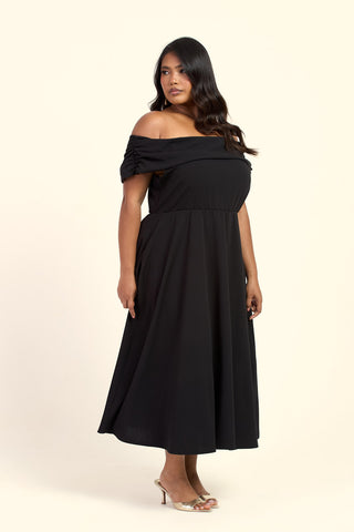 Curve Bardot Flared Skirt Midi Skater Dress