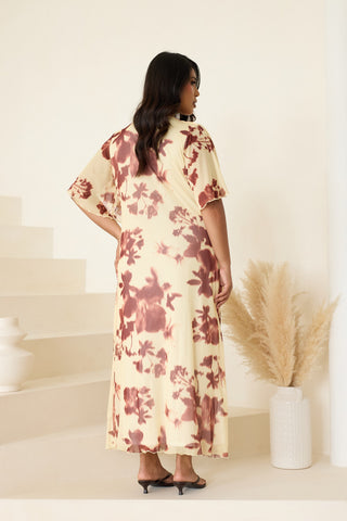 Curve Floral Print Cowl Neck Buttermilk Midi Dress