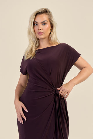 Curve Capped Sleeve Tie Side Midi Dress