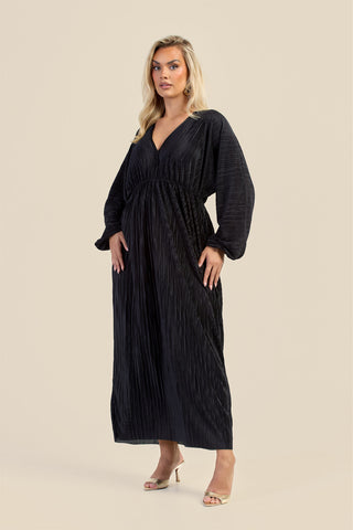 Curve Plisse Balloon Sleeve Maxi Dress