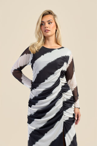 Curve Monochrome Ruched Detail Mesh Midaxi Dress