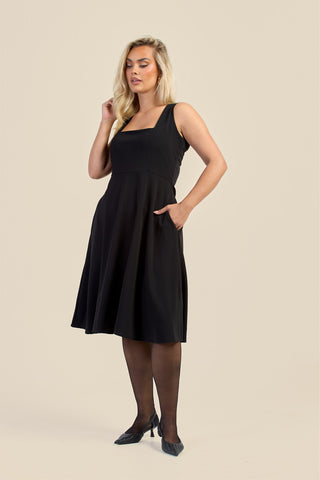 Curve Square Neck Flared Scuba Skater Dress