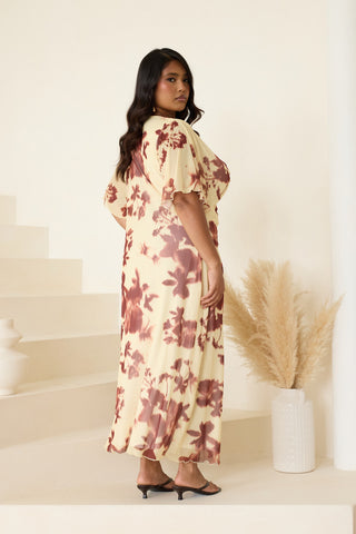 Curve Floral Print Cowl Neck Buttermilk Midi Dress