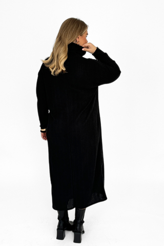 Curve knitted rib roll neck midaxi jumper dress in Black