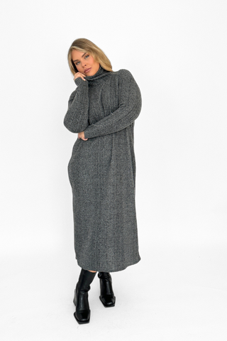 Curve knitted rib roll neck midaxi jumper dress in charcoal