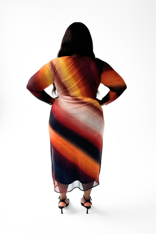 Curve ombre mesh midi dress in rust