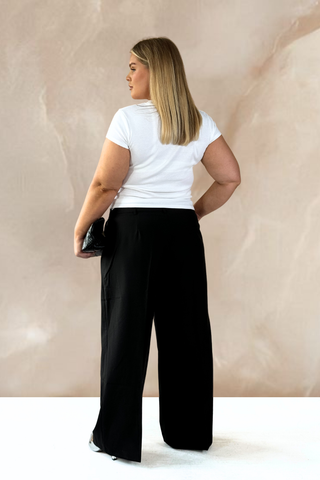 Curve woven tailored wide leg trousers in black