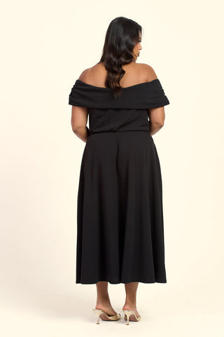 Curve Bardot Flared Skirt Midi Skater Dress