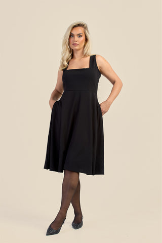 Curve Square Neck Flared Scuba Skater Dress