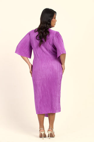 Curve Plisse Ruched Side Flutter Sleeve Midi Dress