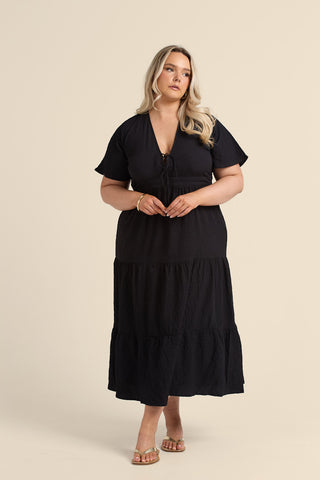 Curve Seersucker Tie Back Tired Midaxi Dress