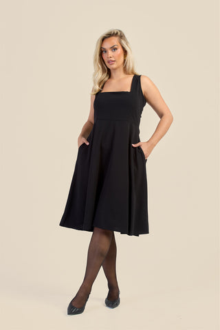 Curve Square Neck Flared Scuba Skater Dress
