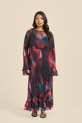 CURVE RUFFLE SWING STYLE LOOSE FIT MAXI DRESS