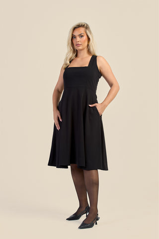 Curve Square Neck Flared Scuba Skater Dress