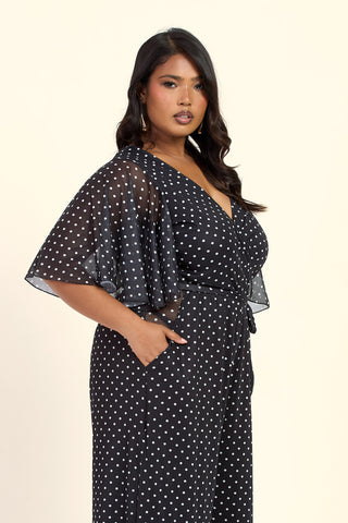 Curve Polka Dot Short Sleeved Culotte Jumpsuit