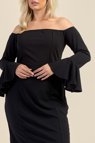 Curve Bardot Ruffle Sleeve Scuba Midi Dress
