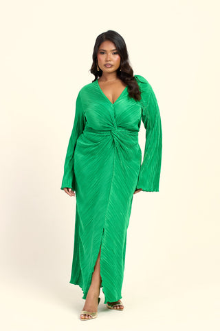 Curve Twist Front Plisse Flare Sleeve Midaxi Dress