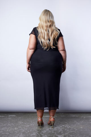 Mesh short sleeve maxi dress in black