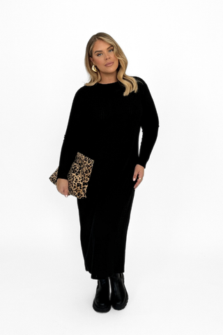 Curve knitted column style jumper dress in Black