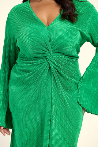 Curve Twist Front Plisse Flare Sleeve Midaxi Dress