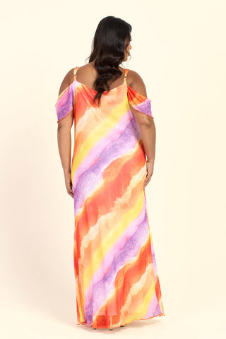 Curve Cold Shoulder Ombre Marble Print Maxi Dress