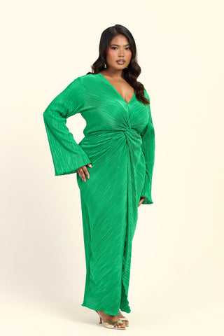 Curve Twist Front Plisse Flare Sleeve Midaxi Dress