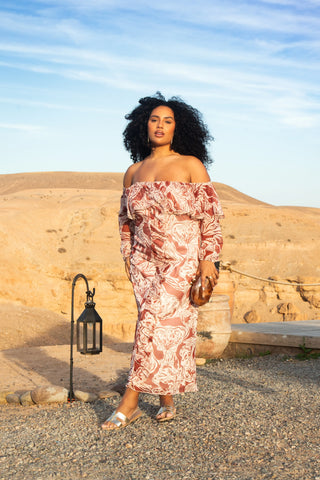 Curve Ruffle Bardot Abstract Floral Midaxi Dress