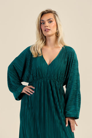 Curve Plisse Balloon Sleeve Maxi Dress
