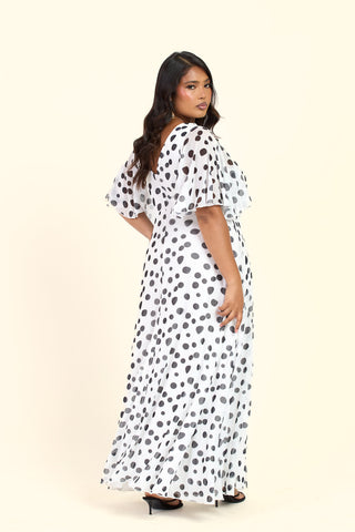 Curve Polka Dot Angel Sleeve Wrap Front Maxi Dress