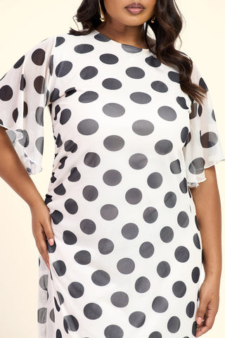 Curve Flutter Sleeve Large Polka Dot Ruched Side Maxi Dress