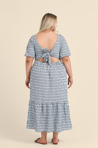 Curve Seersucker Checked Tie Back Midaxi Dress
