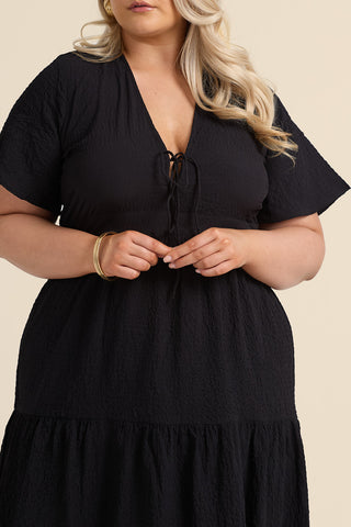 Curve Seersucker Tie Back Tired Midaxi Dress