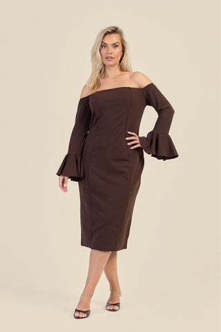 Curve Bardot Ruffle Sleeve Scuba Midi Dress