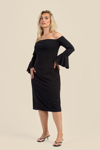 Curve Bardot Ruffle Sleeve Scuba Midi Dress