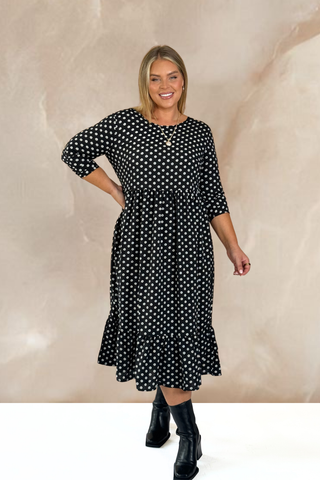 Curve Loose fit woven smock dress in floral monochrome print