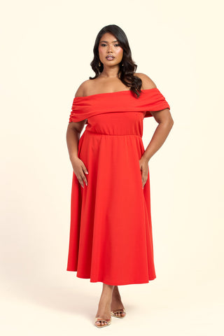 Curve Bardot Flared Skirt Midi Skater Dress