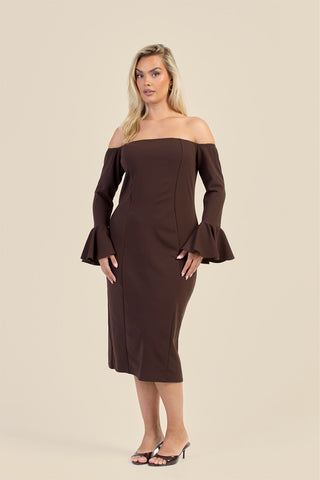 Curve Bardot Ruffle Sleeve Scuba Midi Dress