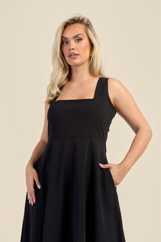 Curve Square Neck Flared Scuba Skater Dress