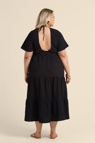 Curve Seersucker Tie Back Tired Midaxi Dress