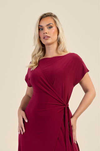 Curve Capped Sleeve Tie Side Midi Dress