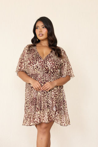 Curve Leopard Print Ruffle And Wrap Skater Dress