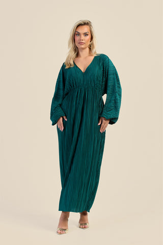 Curve Plisse Balloon Sleeve Maxi Dress