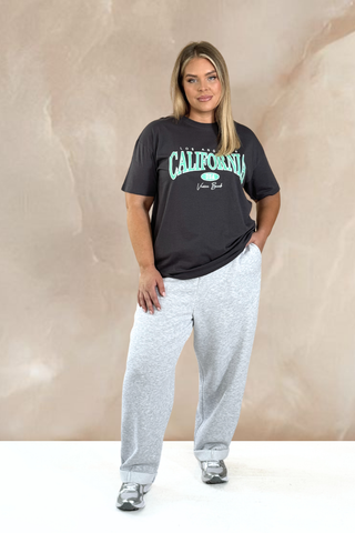 Curve California oversized cotton printed tee in slate grey