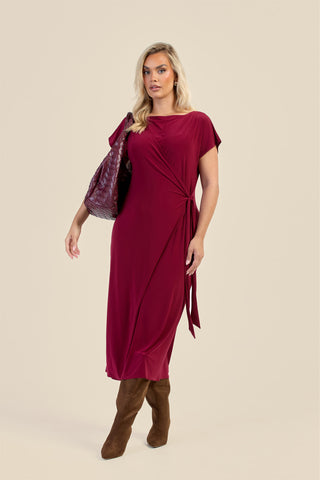 Curve Capped Sleeve Tie Side Midi Dress