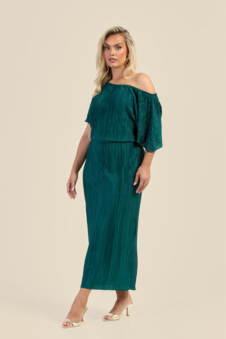 Curve Plisse Drop Shoulder Midaxi Dress