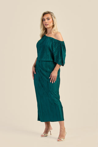 Curve Plisse Drop Shoulder Midaxi Dress