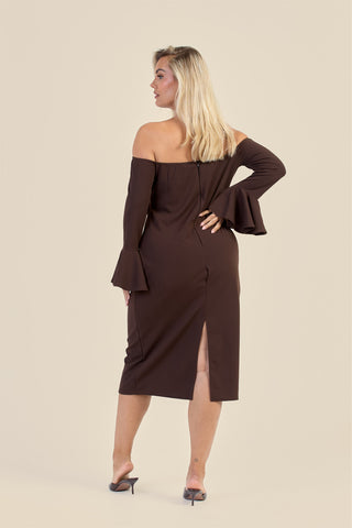Curve Bardot Ruffle Sleeve Scuba Midi Dress